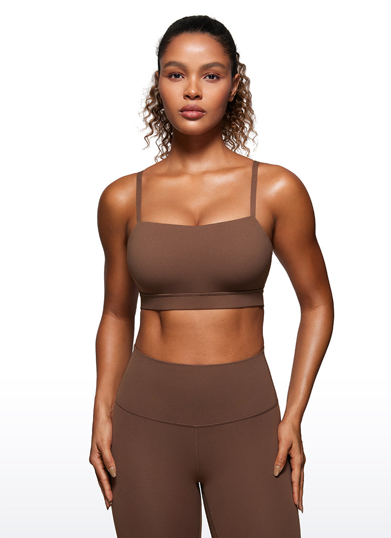 CRZ YOGA Womens Butterluxe  Adjustable Spaghetti Thin Strap Sports Bra Coffee Brown
