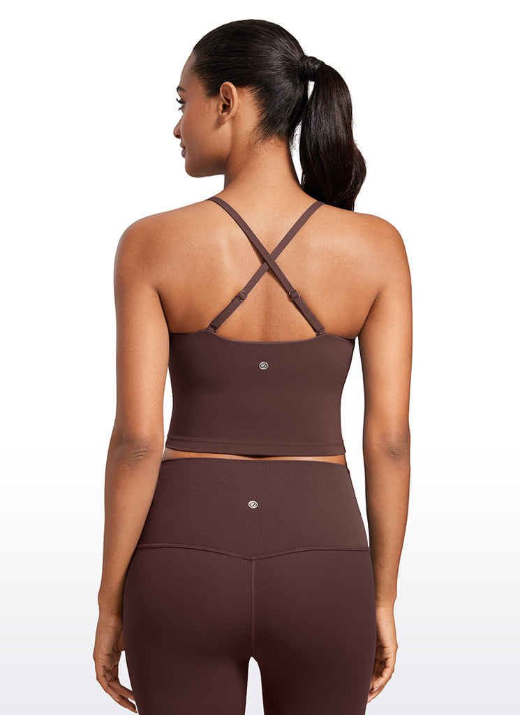 CRZ YOGA Womens Butterluxe Longline Adjustable Thin Strap Sports Bra Taupe