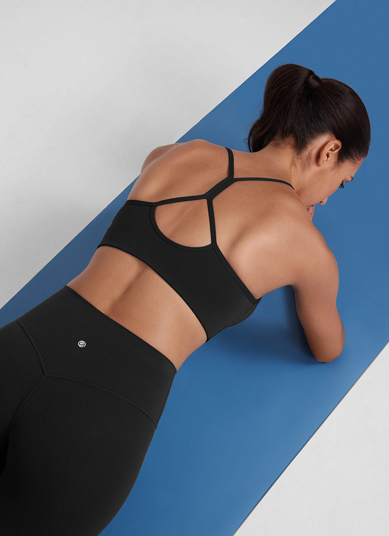 CRZ YOGA Butterluxe Womens High Neck Y Racerback Sports Bra Thin Strap Black