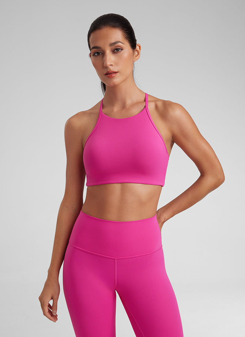 CRZ YOGA Butterluxe Womens High Neck Y Racerback Sports Bra Thin Strap Black