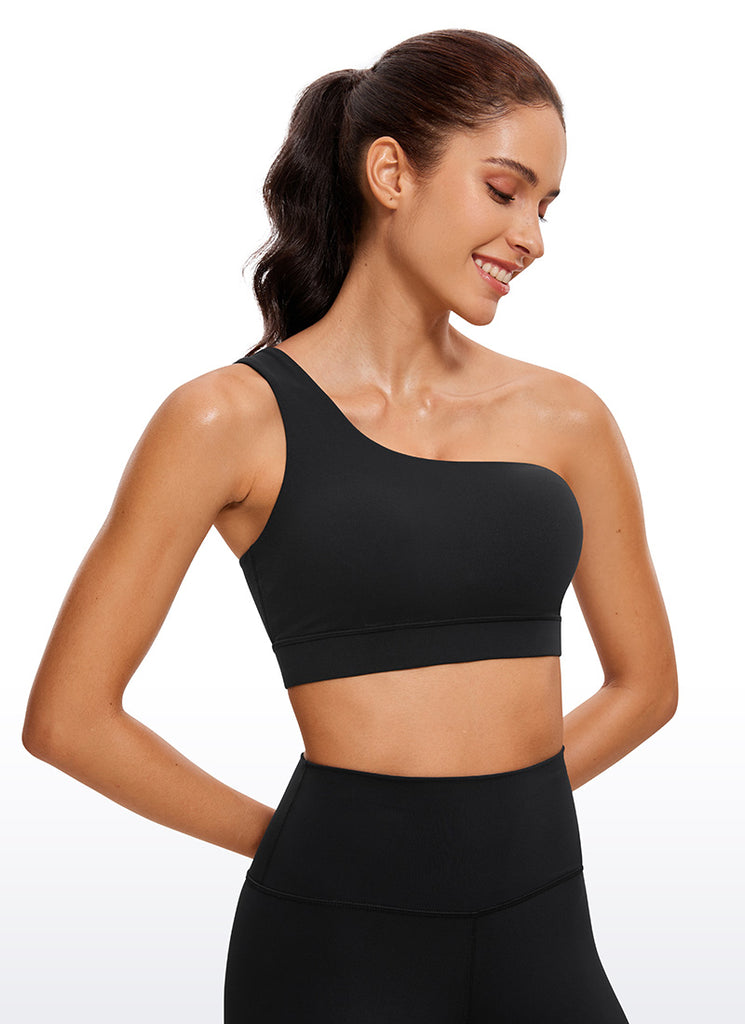 CRZ YOGA Butterluxe Womens One Shoulder Sports Bra Asymmetrical Padded Hot Fudge Brown