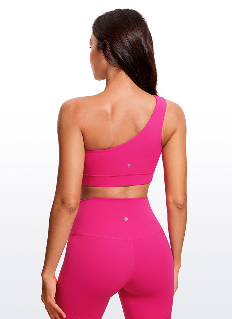 CRZ YOGA Butterluxe Womens One Shoulder Sports Bra Asymmetrical Padded Grey Sage