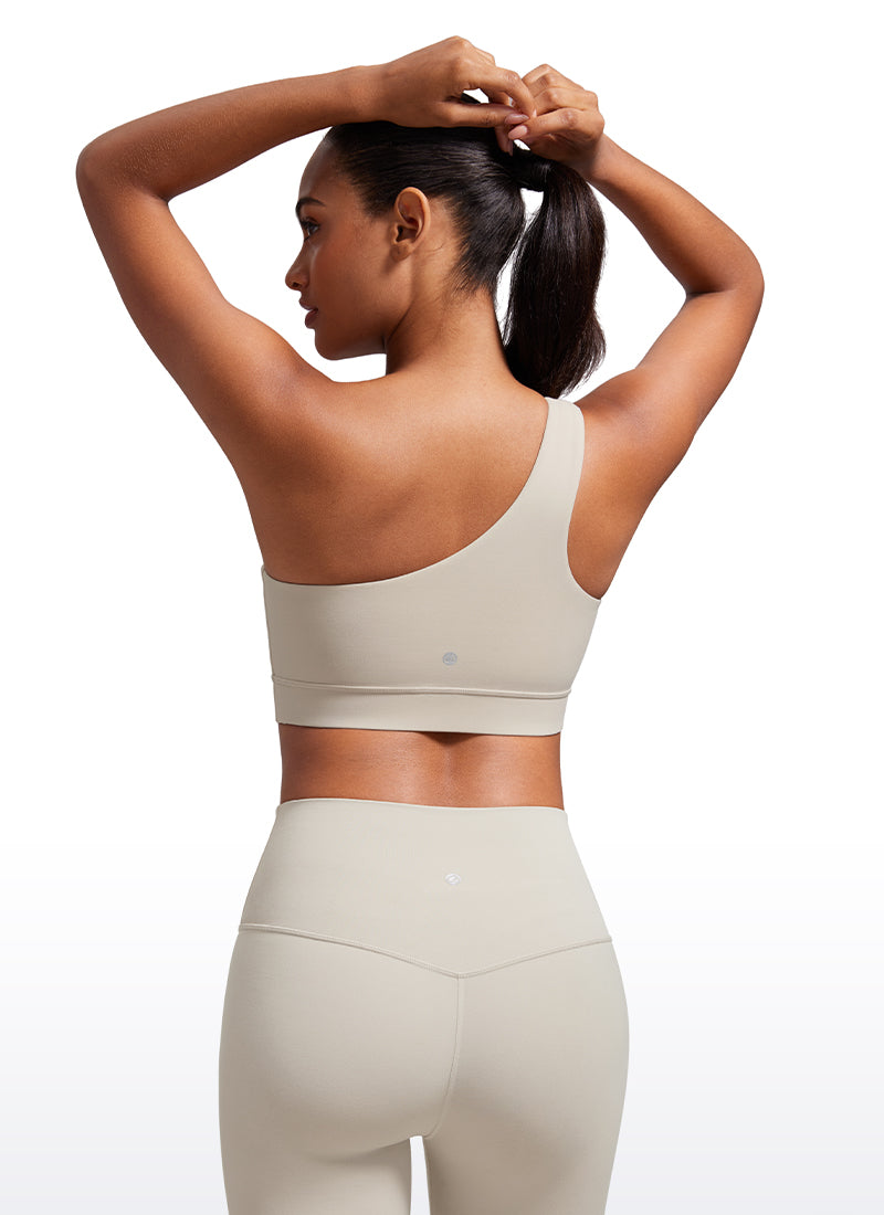 CRZ YOGA Butterluxe Womens One Shoulder Sports Bra Asymmetrical Padded Deep Red