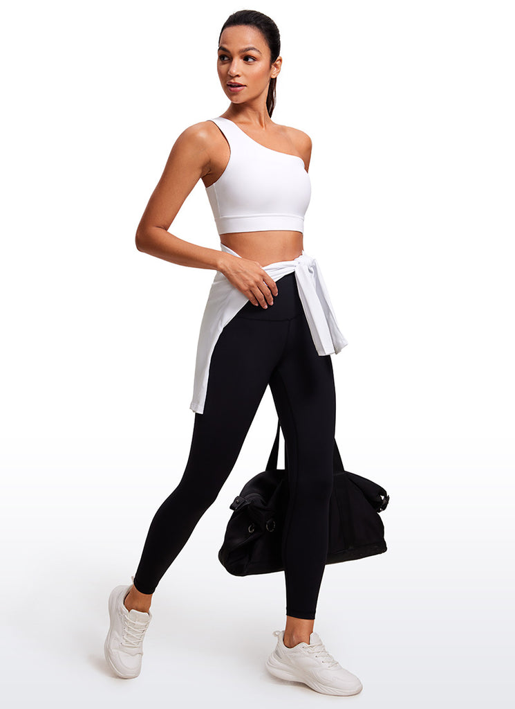 CRZ YOGA Butterluxe Womens One Shoulder Sports Bra Asymmetrical Padded White