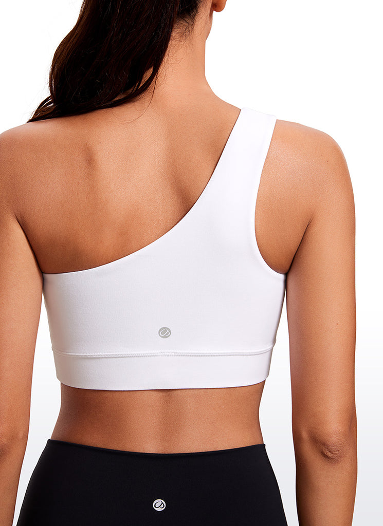 CRZ YOGA Butterluxe Womens One Shoulder Sports Bra Asymmetrical Padded White