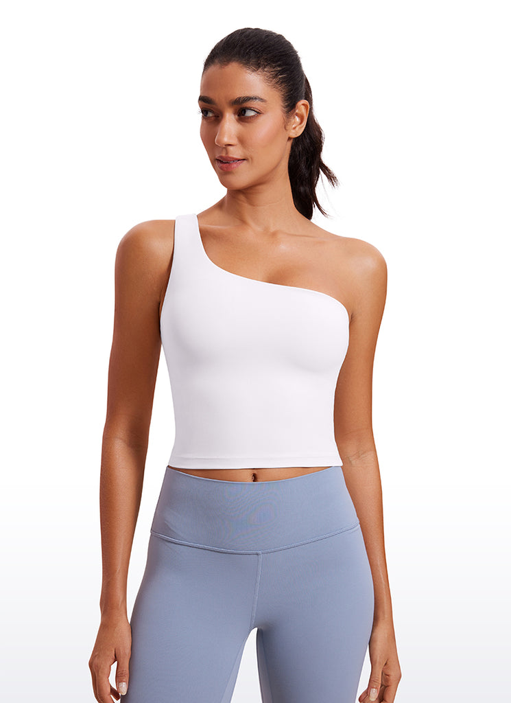 CRZ YOGA Butterluxe Women's One Shoulder Longline Sports Bra Black