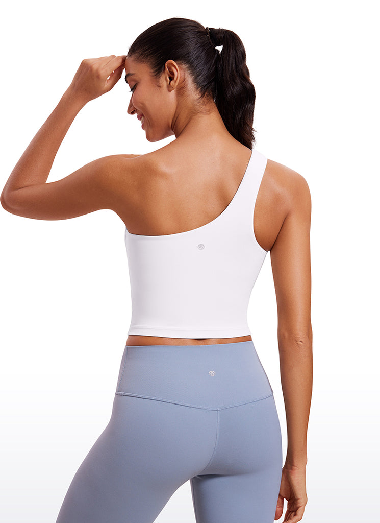 CRZ YOGA Butterluxe Women's One Shoulder Longline Sports Bra Black