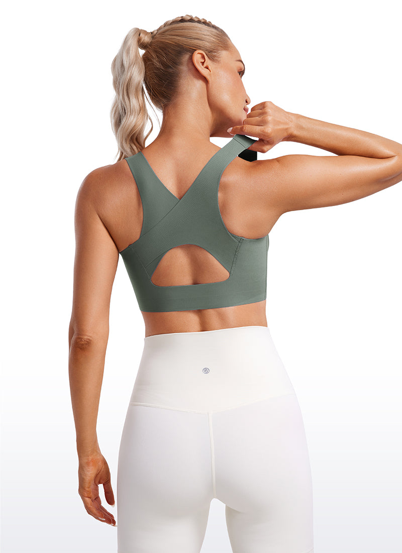 CRZ YOGA Womens U Neck High Impact Training Sports Bra Racerback Grey Sage
