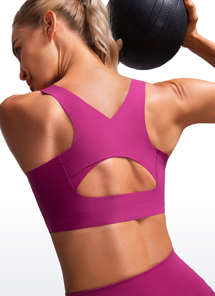 CRZ YOGA Womens U Neck High Impact Training Sports Bra Racerback Magenta Purple