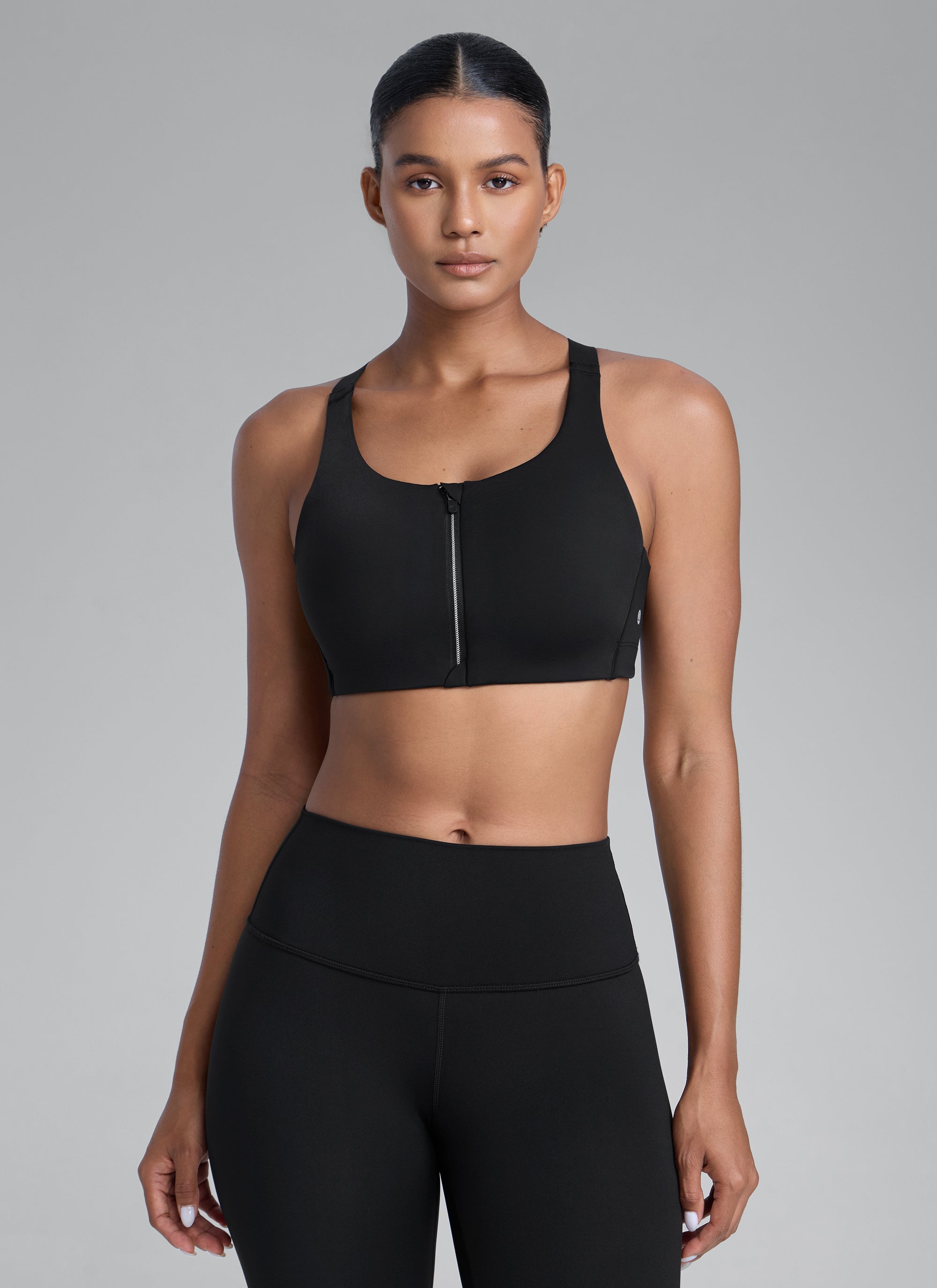 CRZ YOGA Womens Zip Front High Impact Sport Bra with Adjustable