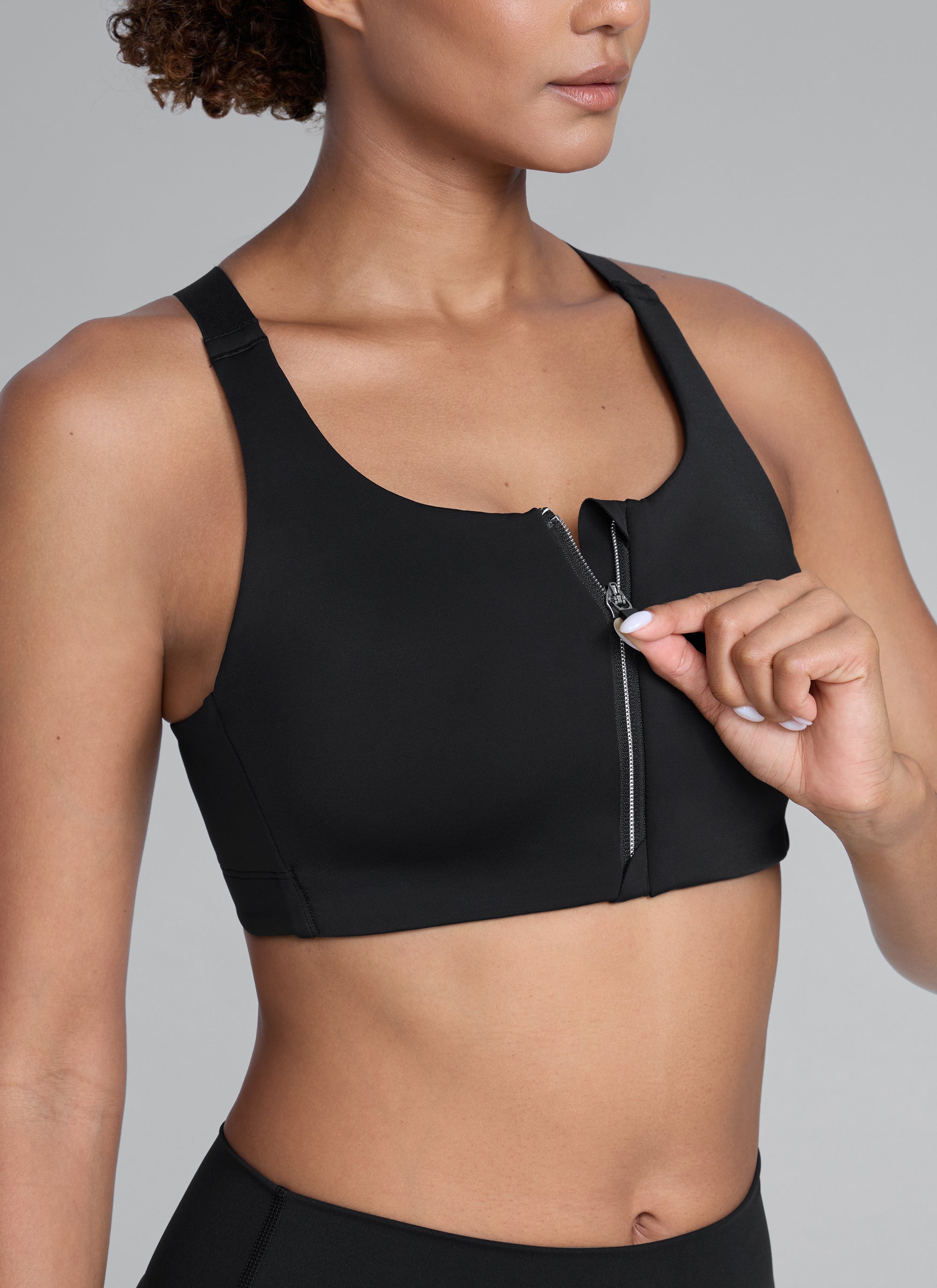 CRZ YOGA Womens Zip Front High Impact Sport Bra with Adjustable