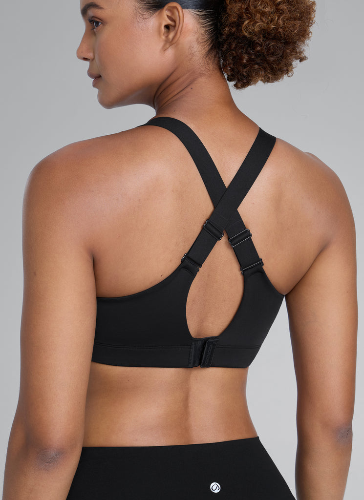 CRZ YOGA Womens Zip Front High Impact Sport Bra with Adjustable Straps Black