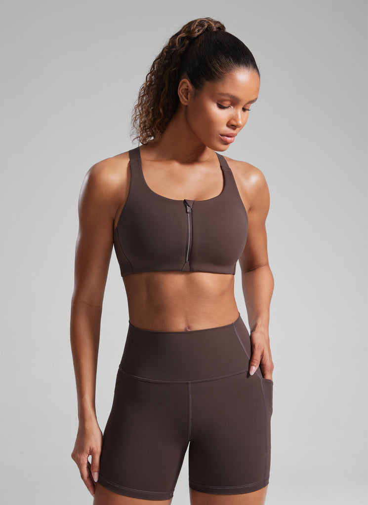 CRZ YOGA Womens Zip Front High Impact Sport Bra with Adjustable Straps True Navy