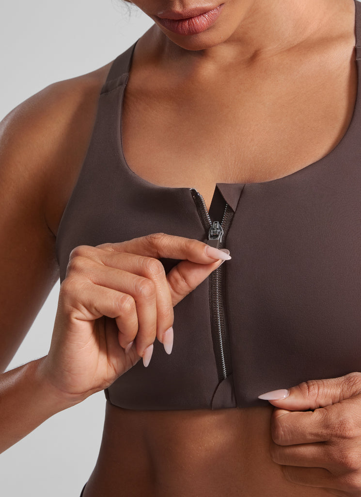 CRZ YOGA Womens Zip Front High Impact Sport Bra with Adjustable Straps True Navy