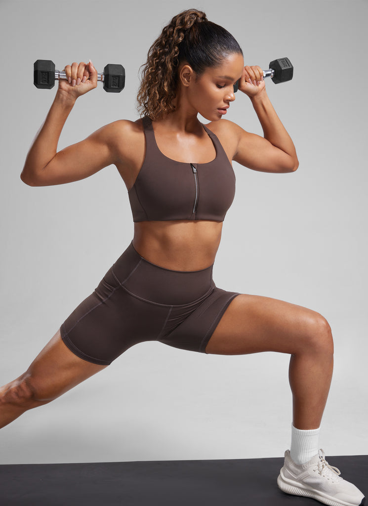 CRZ YOGA Womens Zip Front High Impact Sport Bra with Adjustable Straps True Navy