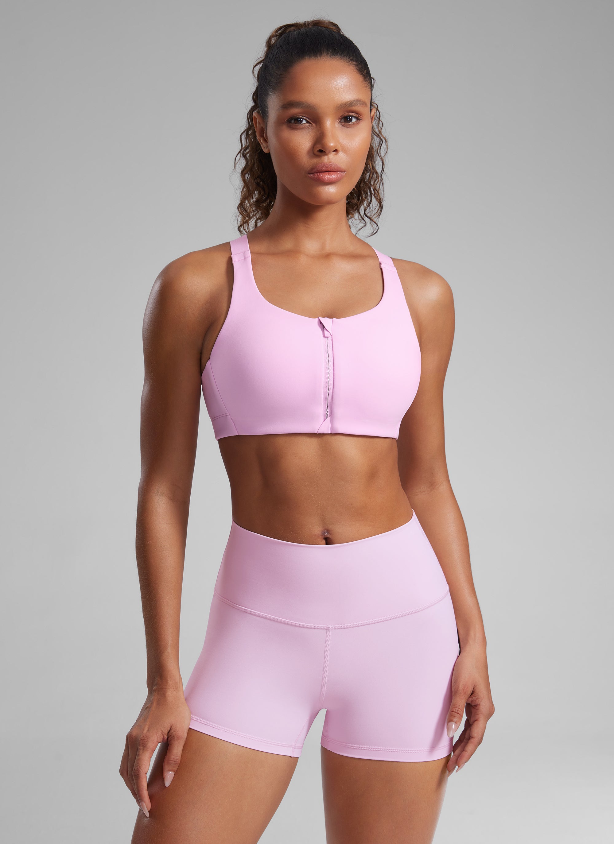 CRZ YOGA Womens Zip Front High Impact Sport Bra with Adjustable