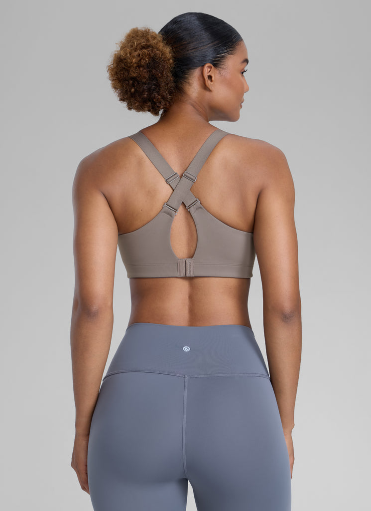 CRZ YOGA Womens Zip Front High Impact Sport Bra with Adjustable Straps White