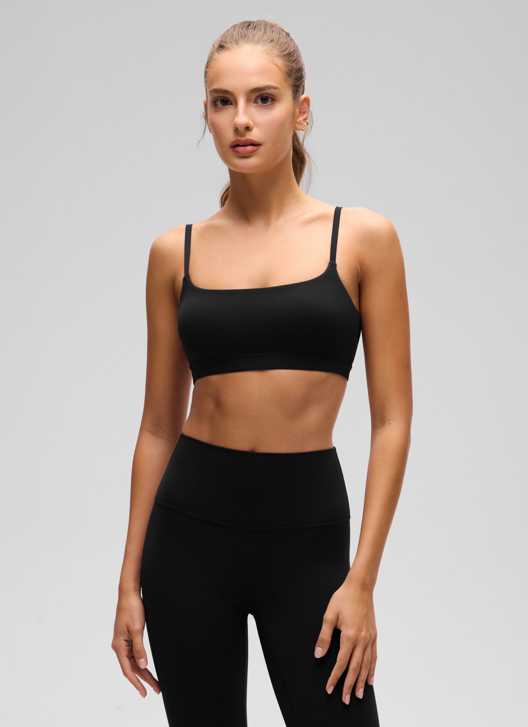 CRZ YOGA Womens Butterluxe Adjustable Spaghetti Strap Scoop Neck Bra Black