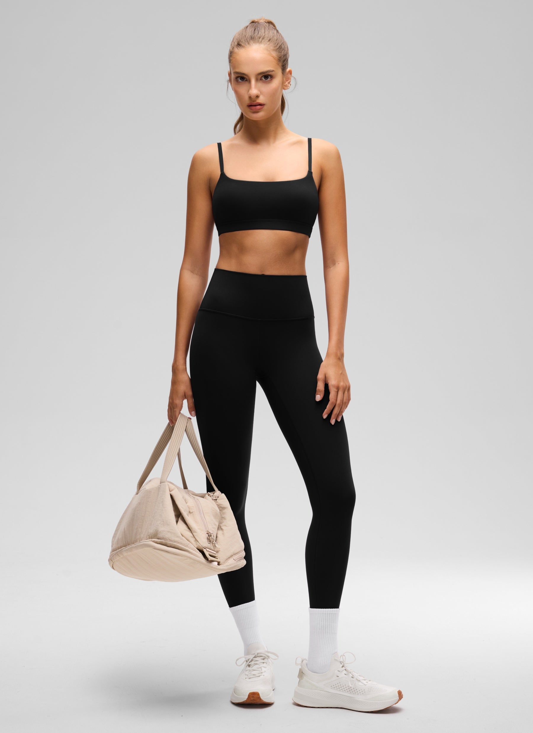 CRZ YOGA Womens Butterluxe Adjustable Spaghetti Strap Scoop Neck Bra Black