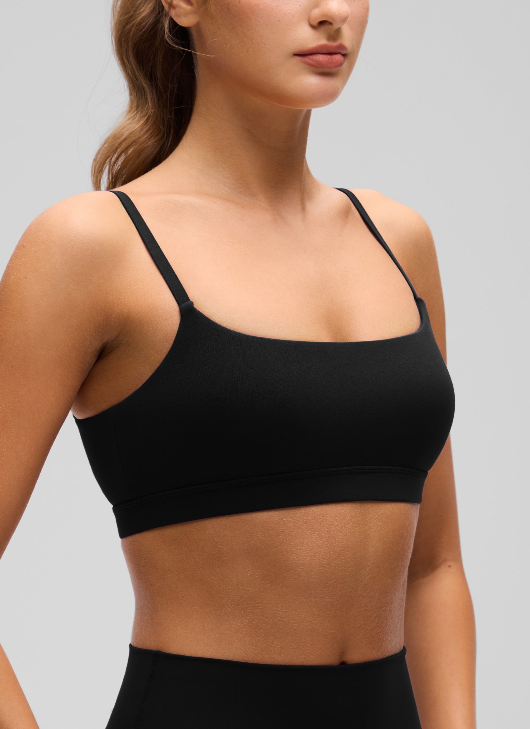 CRZ YOGA Womens Butterluxe Adjustable Spaghetti Strap Scoop Neck Bra Black
