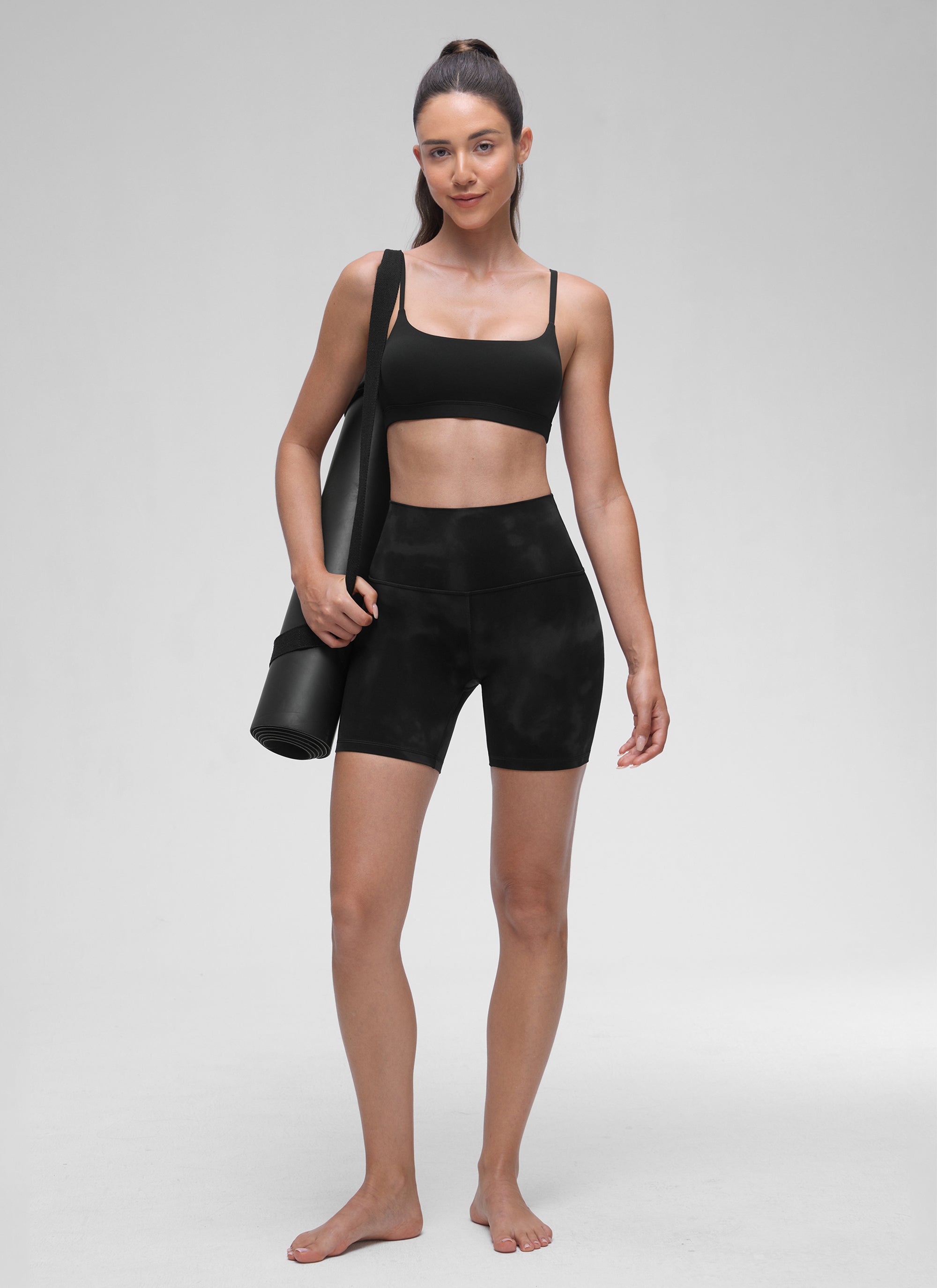 CRZ YOGA Womens Butterluxe Adjustable Spaghetti Strap Scoop Neck Bra Black