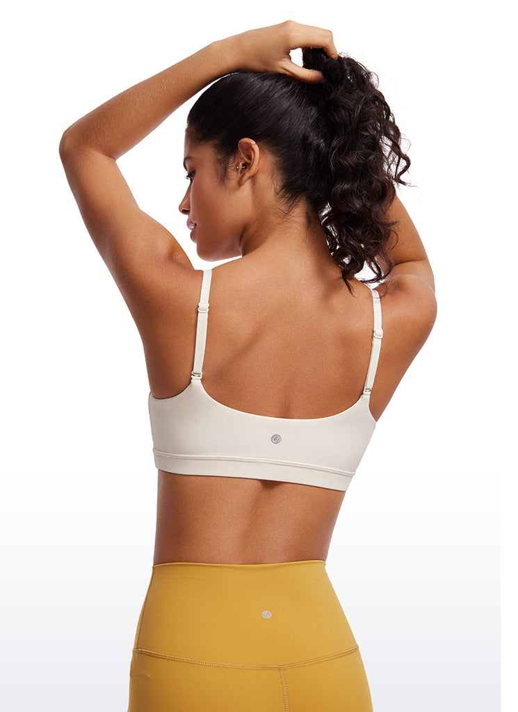 CRZ YOGA Womens Butterluxe Adjustable Spaghetti Strap Scoop Neck Bra White