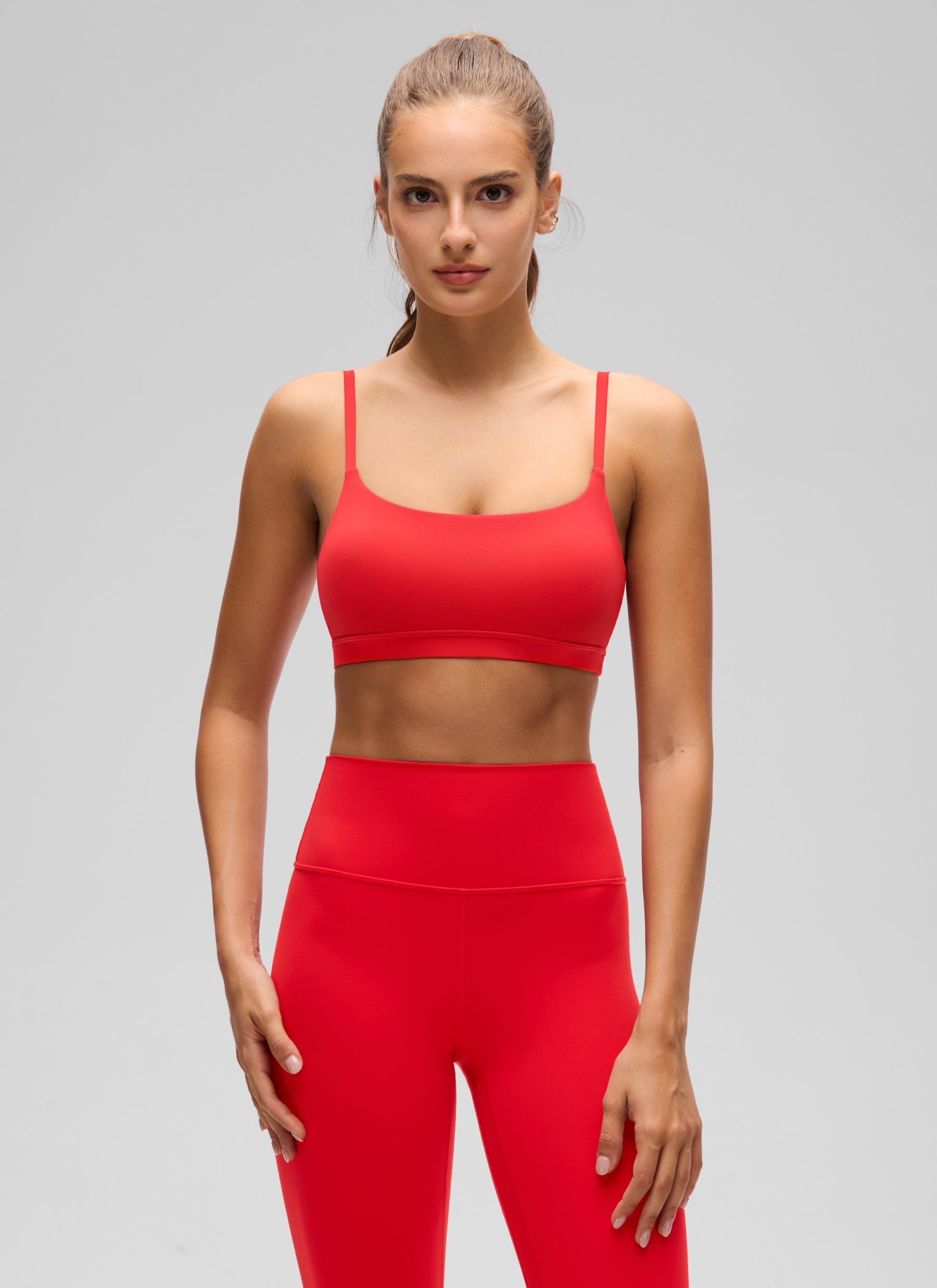 CRZ YOGA Womens Butterluxe Adjustable Spaghetti Strap Scoop Neck Bra Deep Red