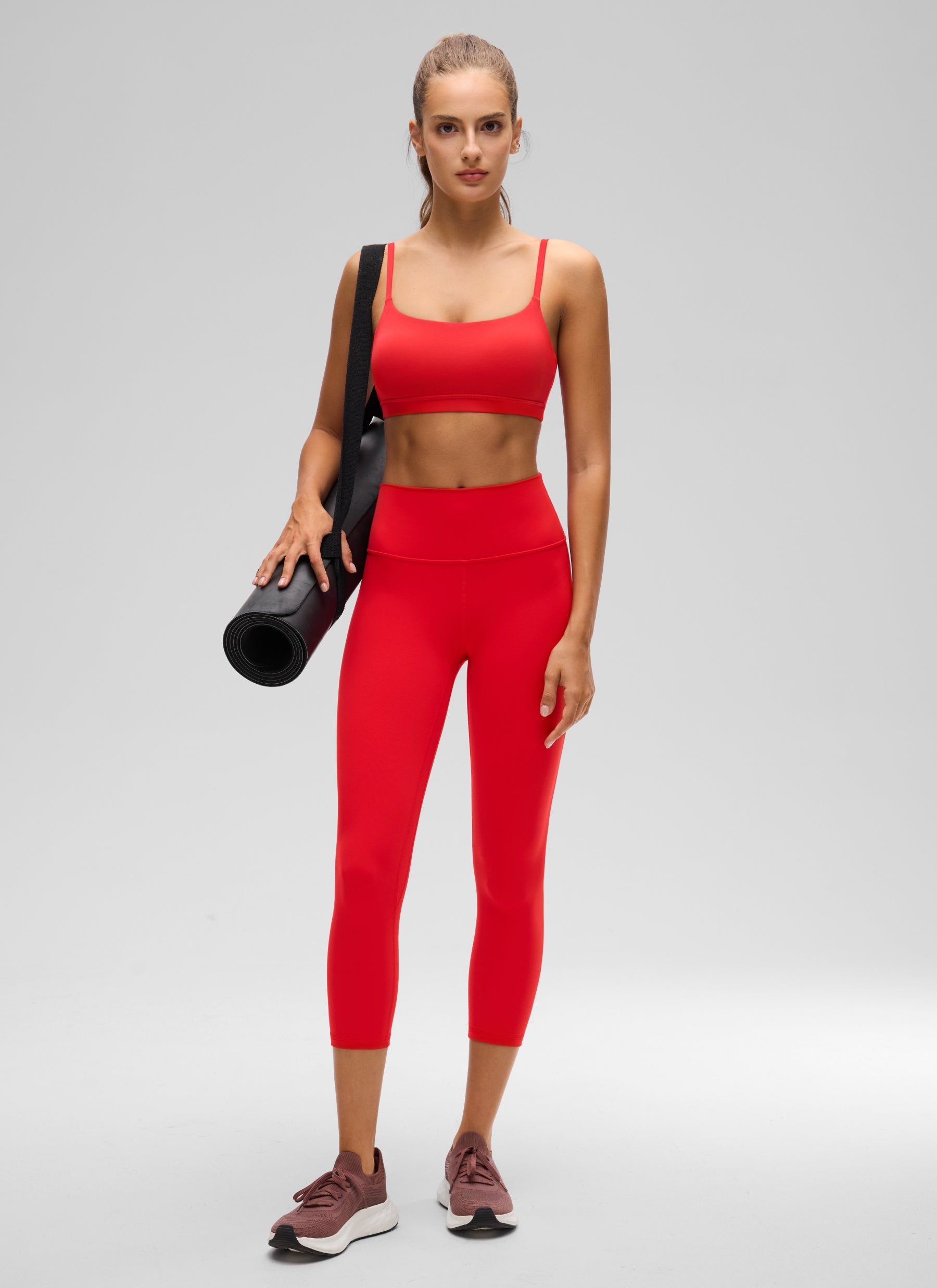 CRZ YOGA Womens Butterluxe Adjustable Spaghetti Strap Scoop Neck Bra Deep Red