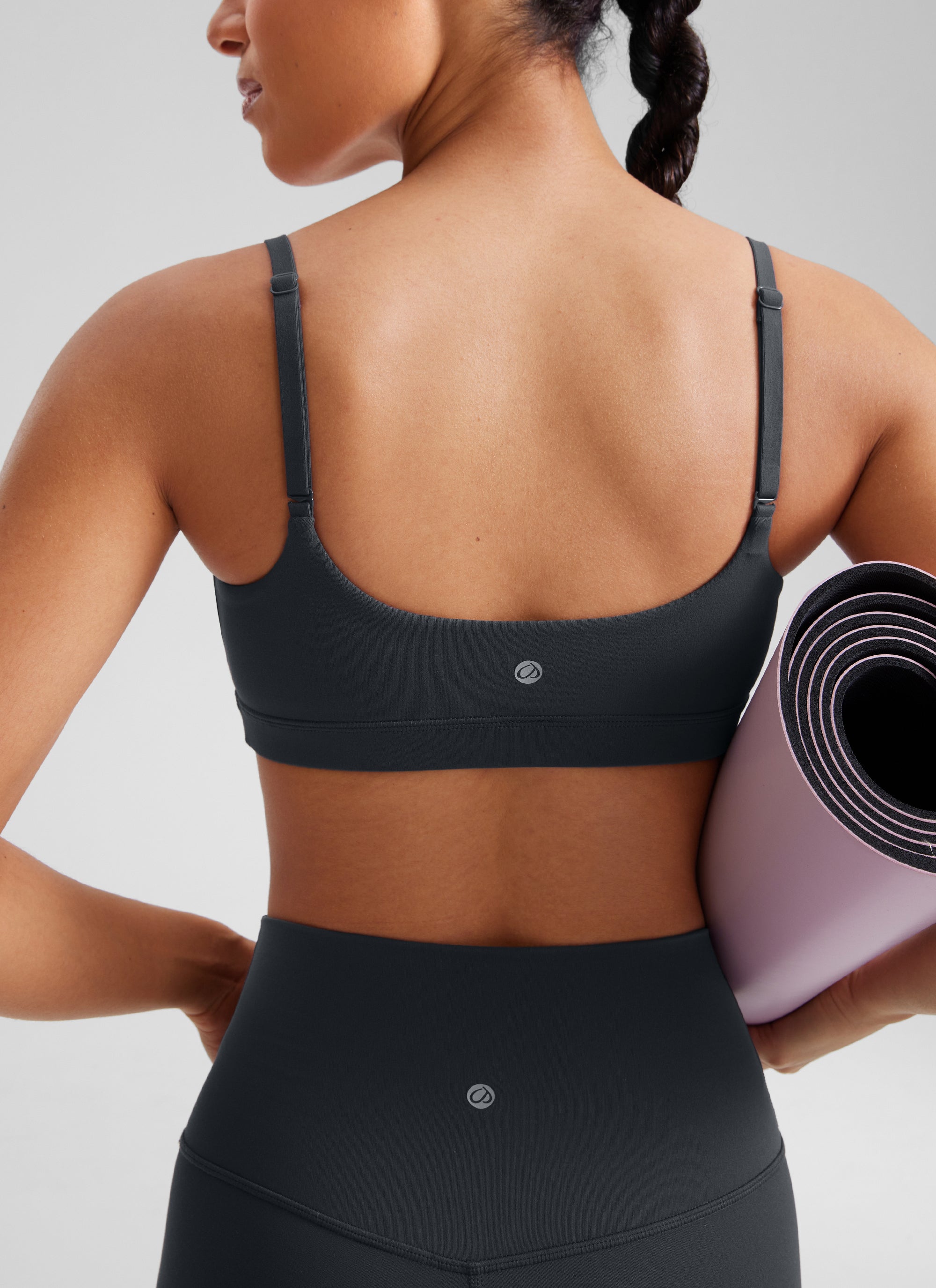 CRZ YOGA Womens Butterluxe Adjustable Spaghetti Strap Scoop Neck Bra Melanite