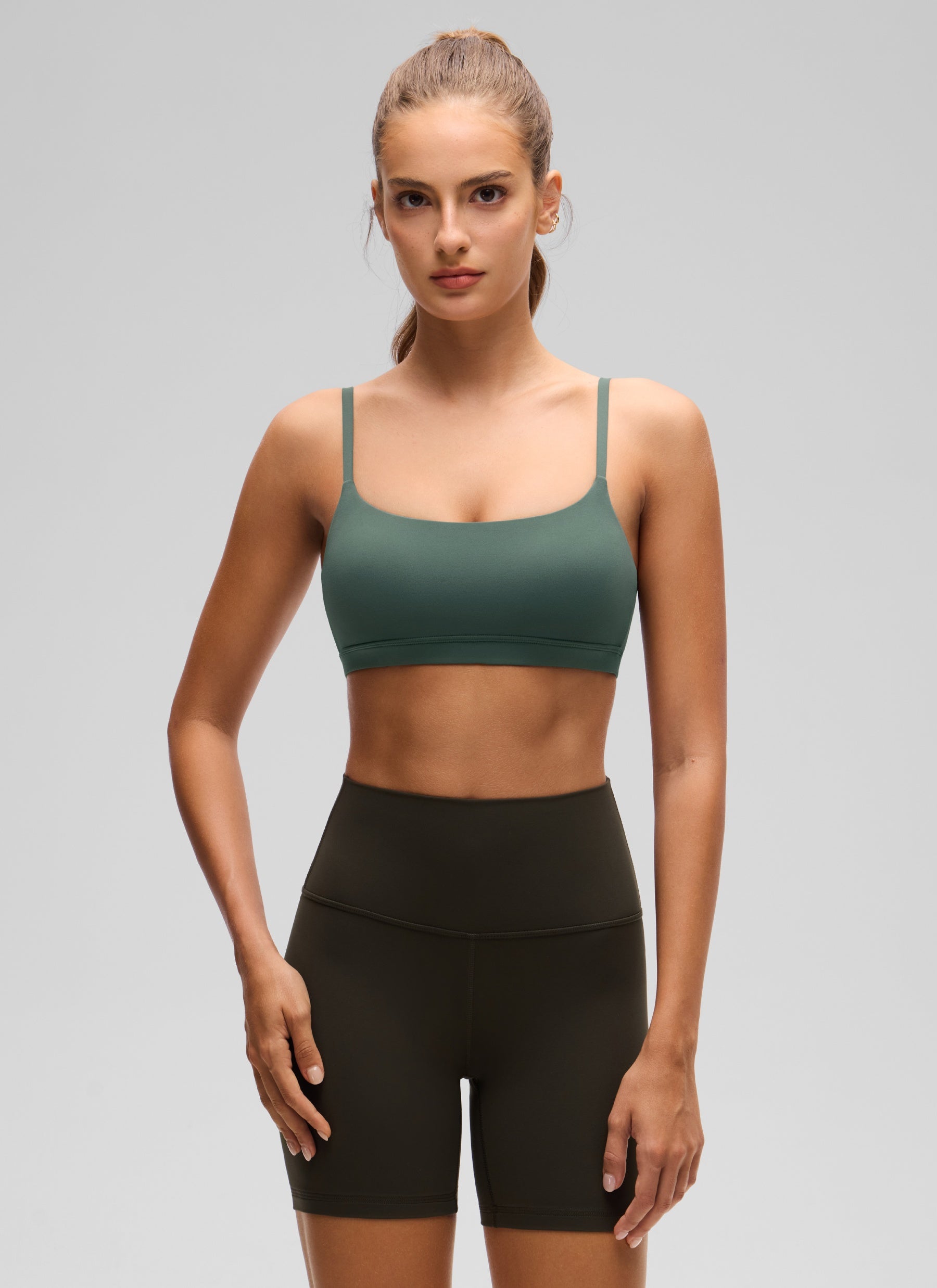 CRZ YOGA Womens Butterluxe Adjustable Spaghetti Strap Scoop Neck Bra Dark Forest Green