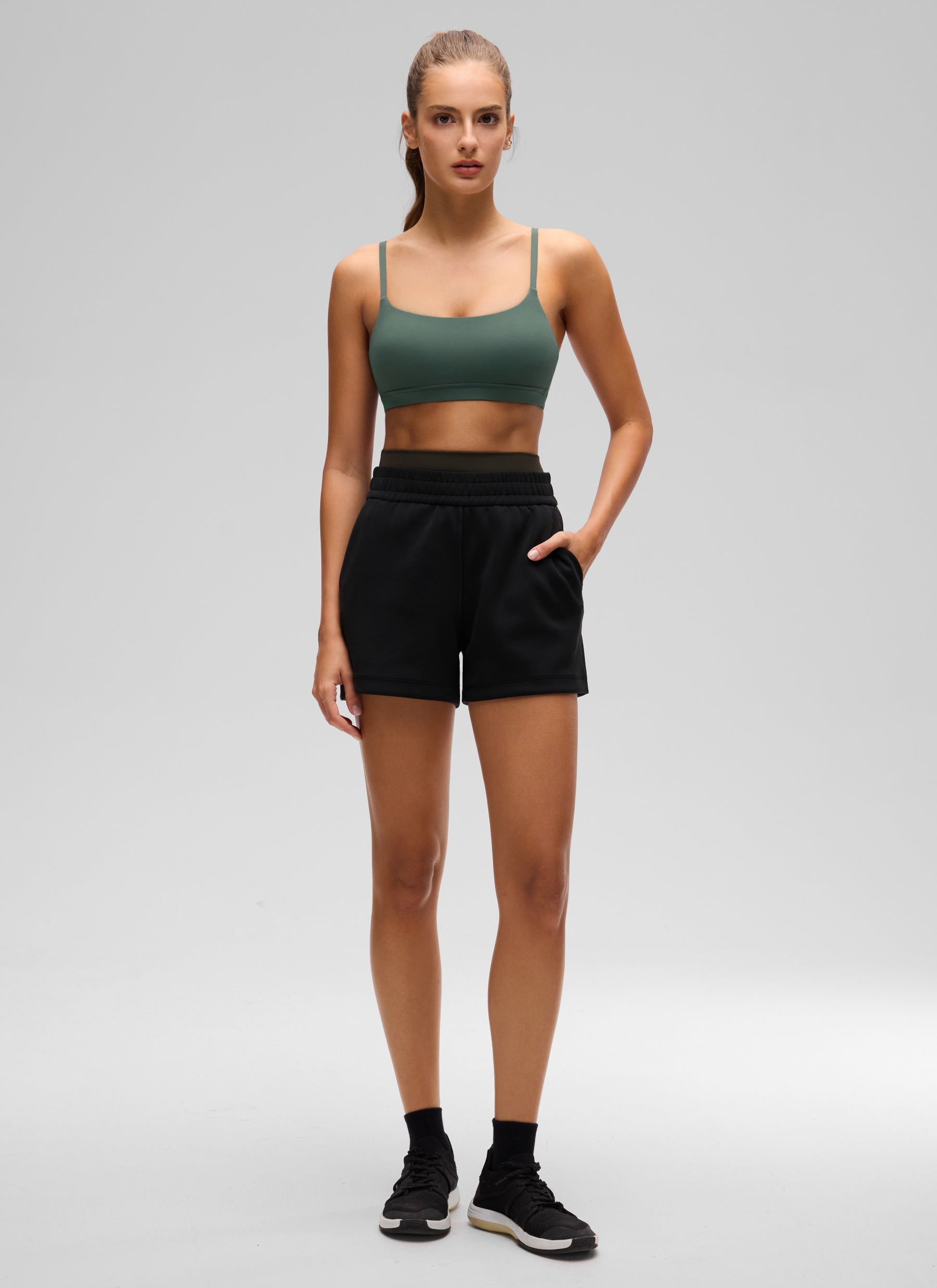 CRZ YOGA Womens Butterluxe Adjustable Spaghetti Strap Scoop Neck Bra Dark Forest Green