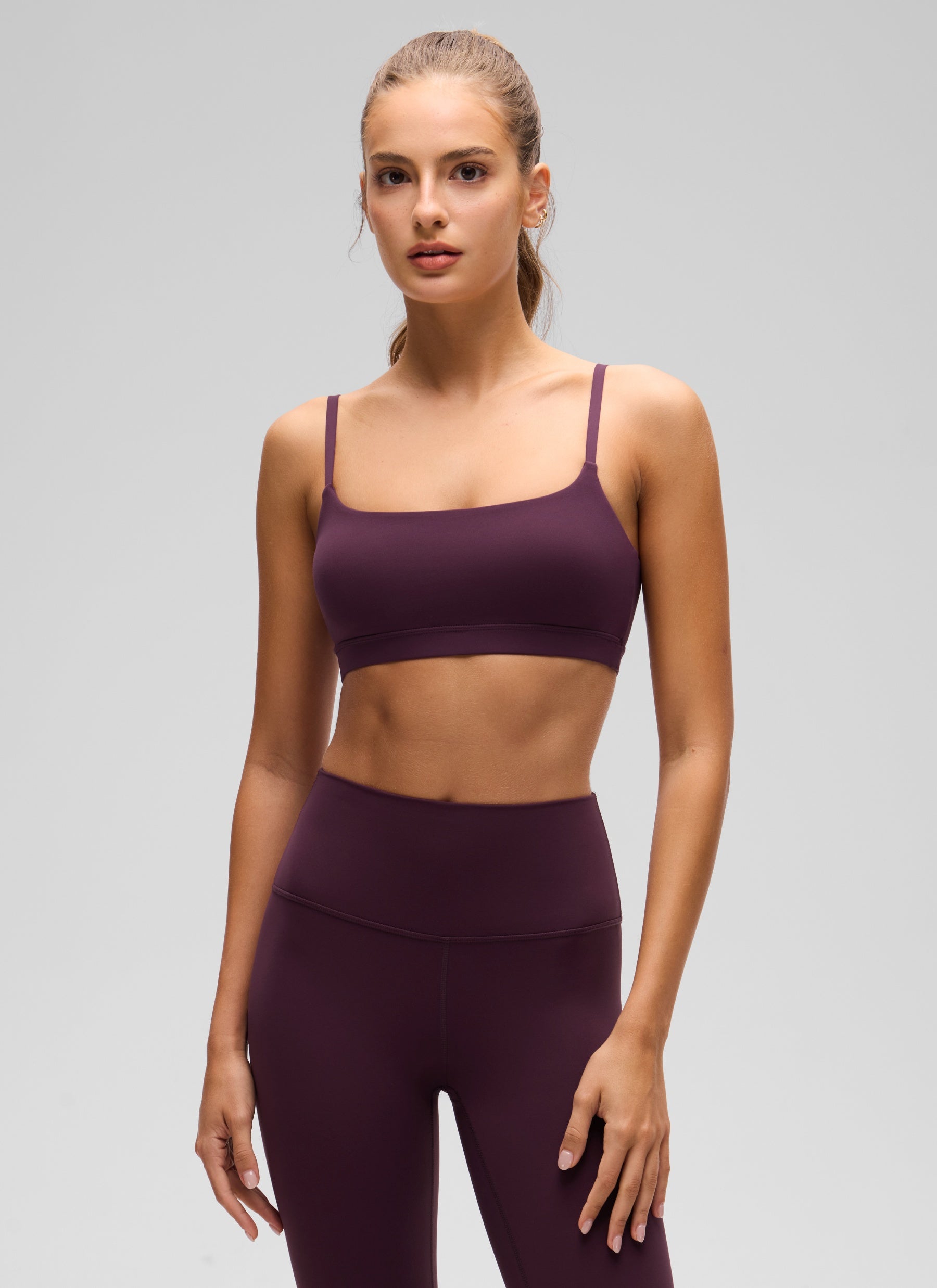 CRZ YOGA Womens Butterluxe Adjustable Spaghetti Strap Scoop Neck Bra Deep Purple
