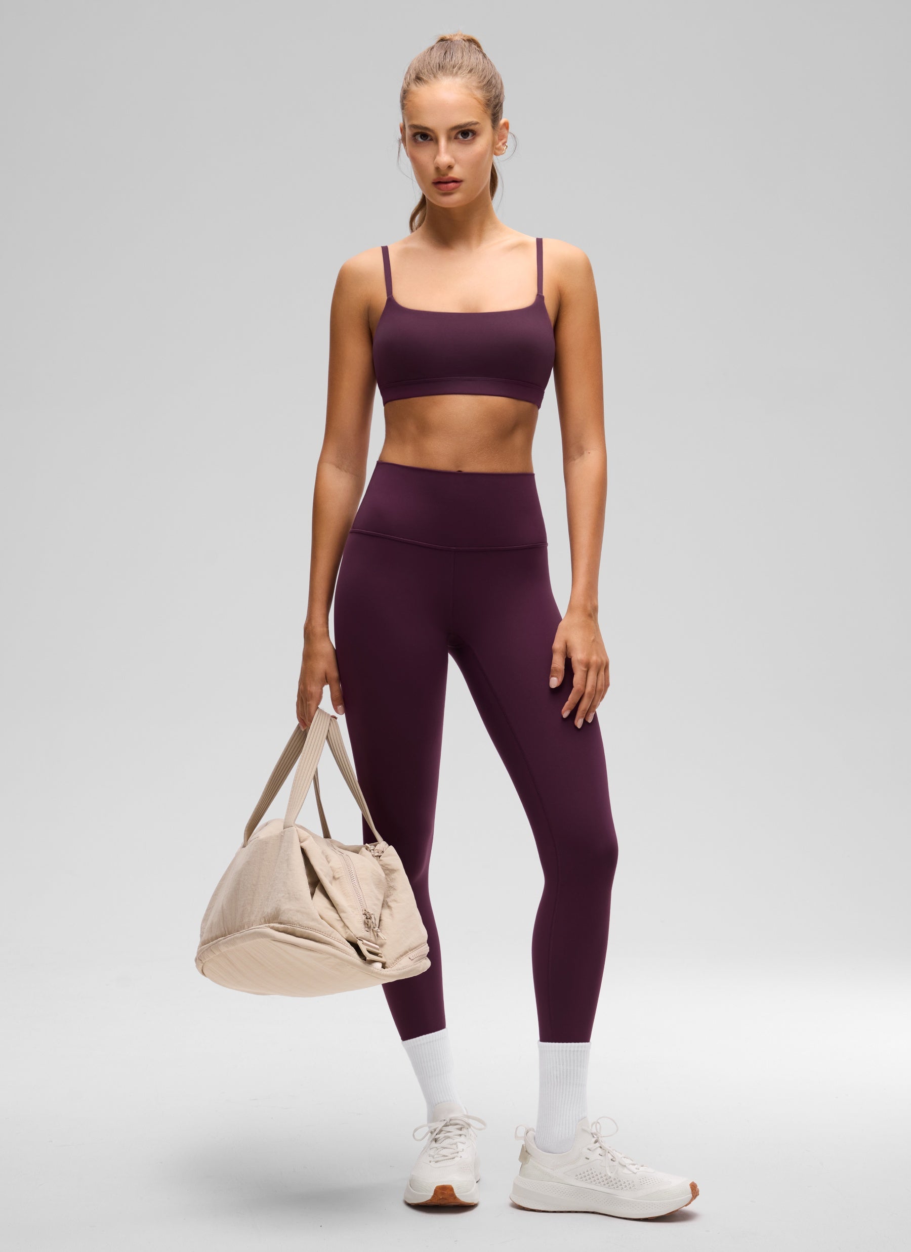 CRZ YOGA Womens Butterluxe Adjustable Spaghetti Strap Scoop Neck Bra Deep Purple