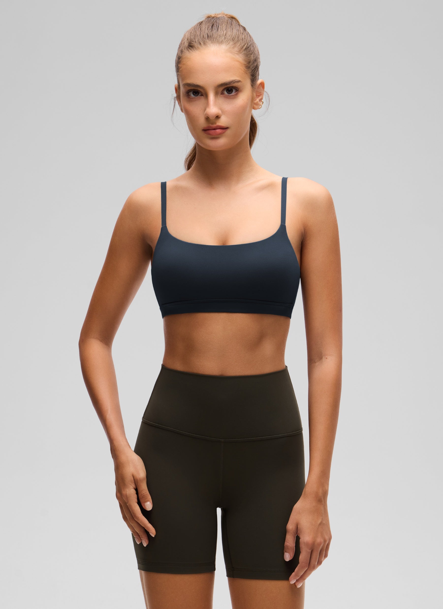 CRZ YOGA Womens Butterluxe Adjustable Spaghetti Strap Scoop Neck Bra True Navy