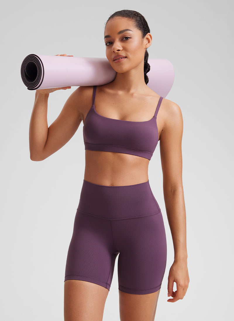 CRZ YOGA Womens Butterluxe Adjustable Spaghetti Strap Scoop Neck Bra Nomad Grey