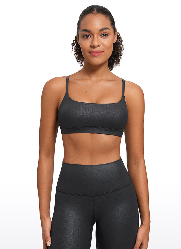CRZ YOGA Womens Butterluxe Adjustable Spaghetti Strap Scoop Neck Bra Black Foil Pattern