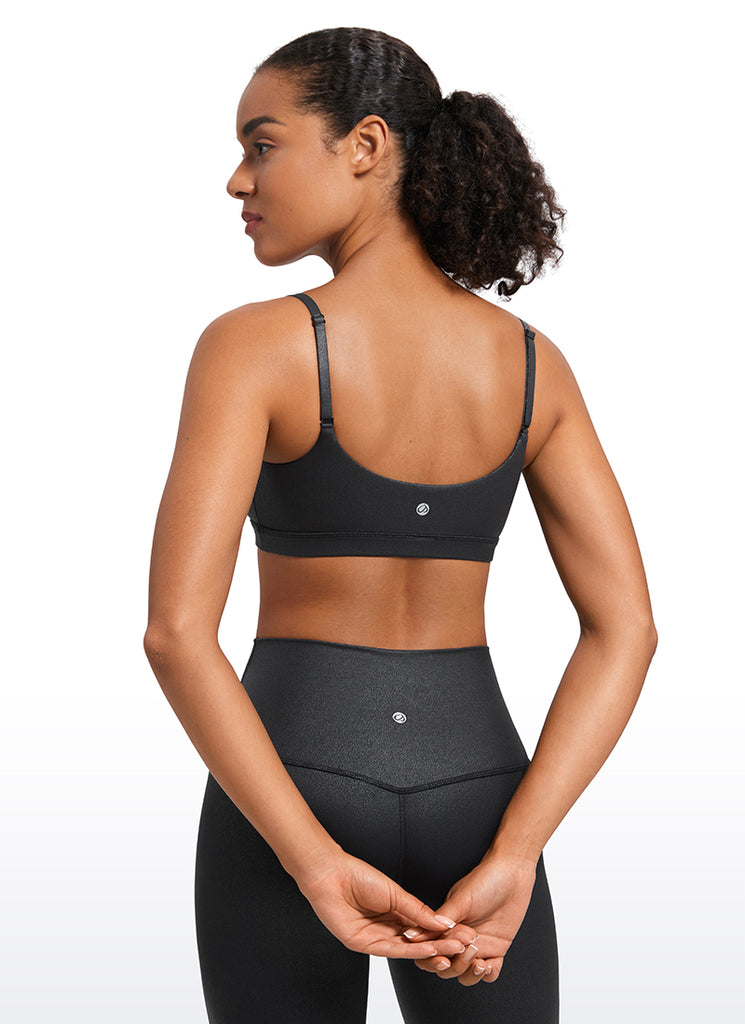 CRZ YOGA Womens Butterluxe Adjustable Spaghetti Strap Scoop Neck Bra Black Foil Pattern