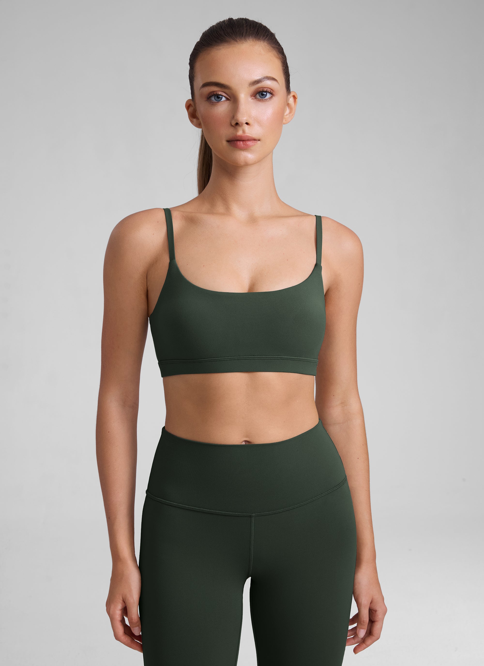 CRZ YOGA Womens Butterluxe Adjustable Spaghetti Strap Scoop Neck Bra Legend Green