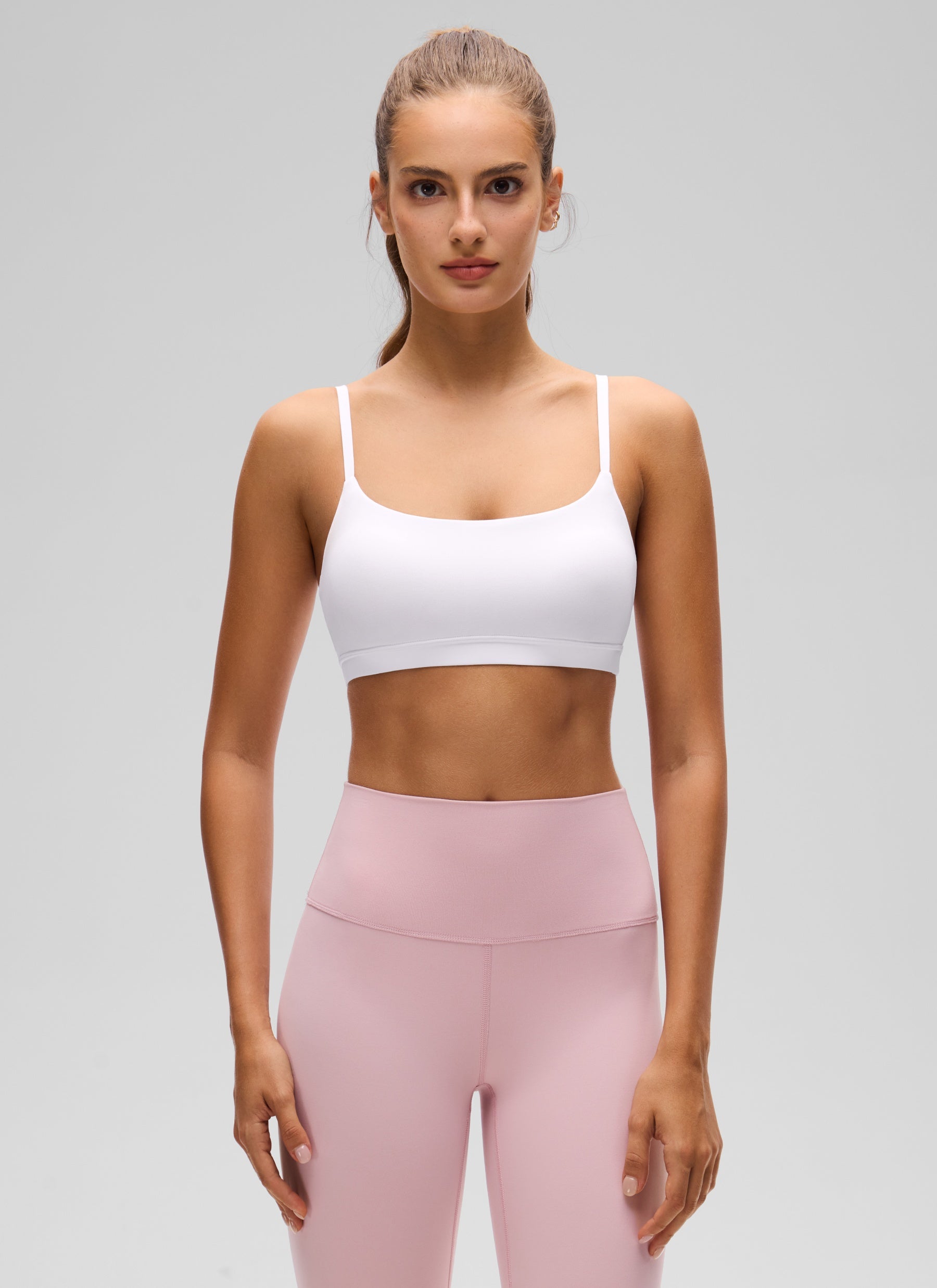 CRZ YOGA Womens Butterluxe Adjustable Spaghetti Strap Scoop Neck Bra White