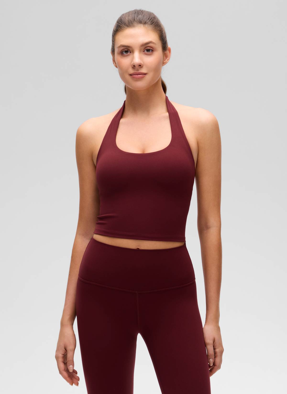 CRZ YOGA Womens Butterluxe Halter Longline Sports Bra Crop Tank Tops Red Merlot