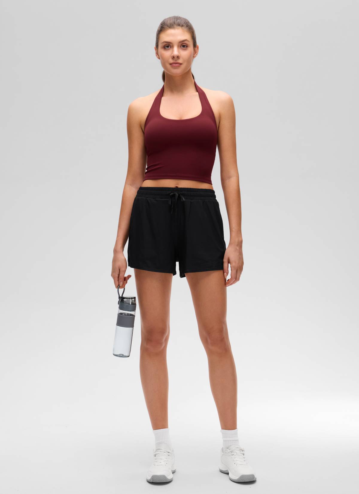 CRZ YOGA Womens Butterluxe Halter Longline Sports Bra Crop Tank Tops Red Merlot