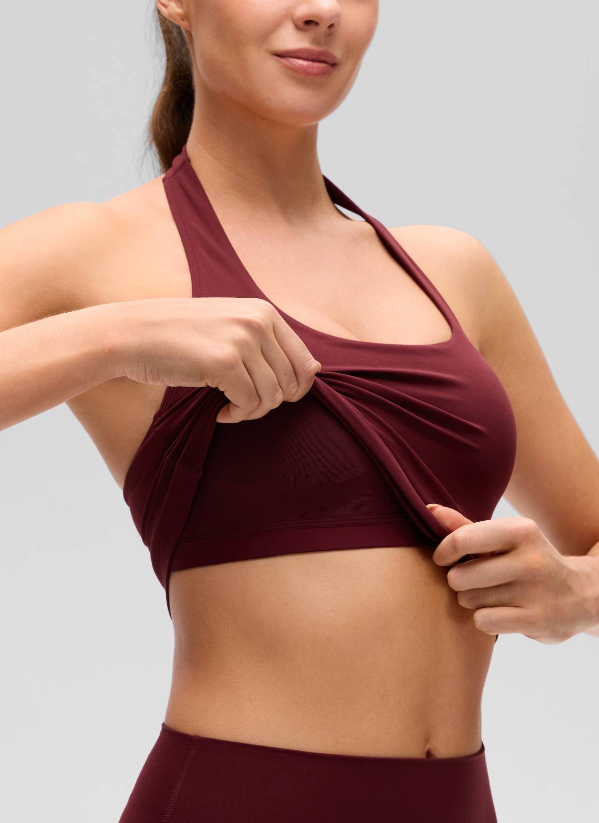 CRZ YOGA Womens Butterluxe Halter Longline Sports Bra Crop Tank Tops Red Merlot