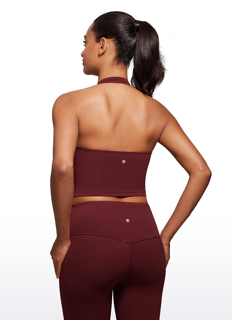 CRZ YOGA Womens Butterluxe Halter Longline Sports Bra Crop Tank Tops Red Merlot