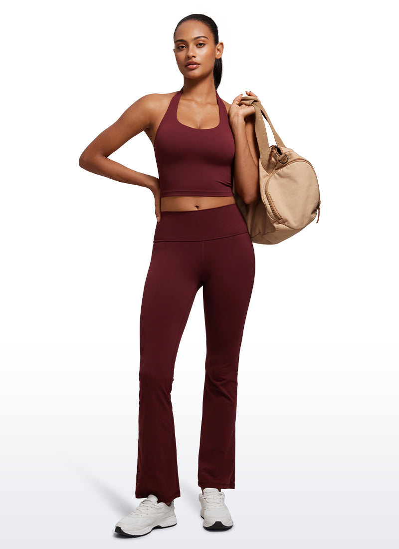CRZ YOGA Womens Butterluxe Halter Longline Sports Bra Crop Tank Tops Red Merlot