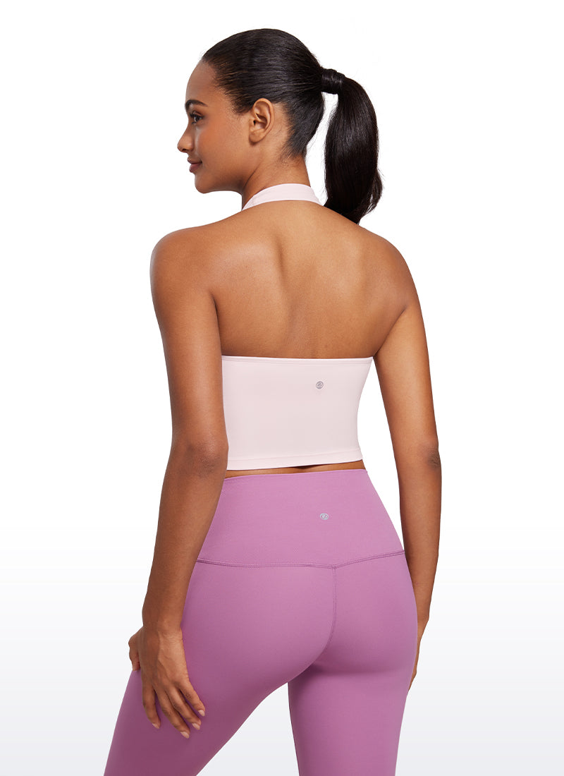 CRZ YOGA Womens Butterluxe Halter Longline Sports Bra Crop Tank Tops Strawberry Pink