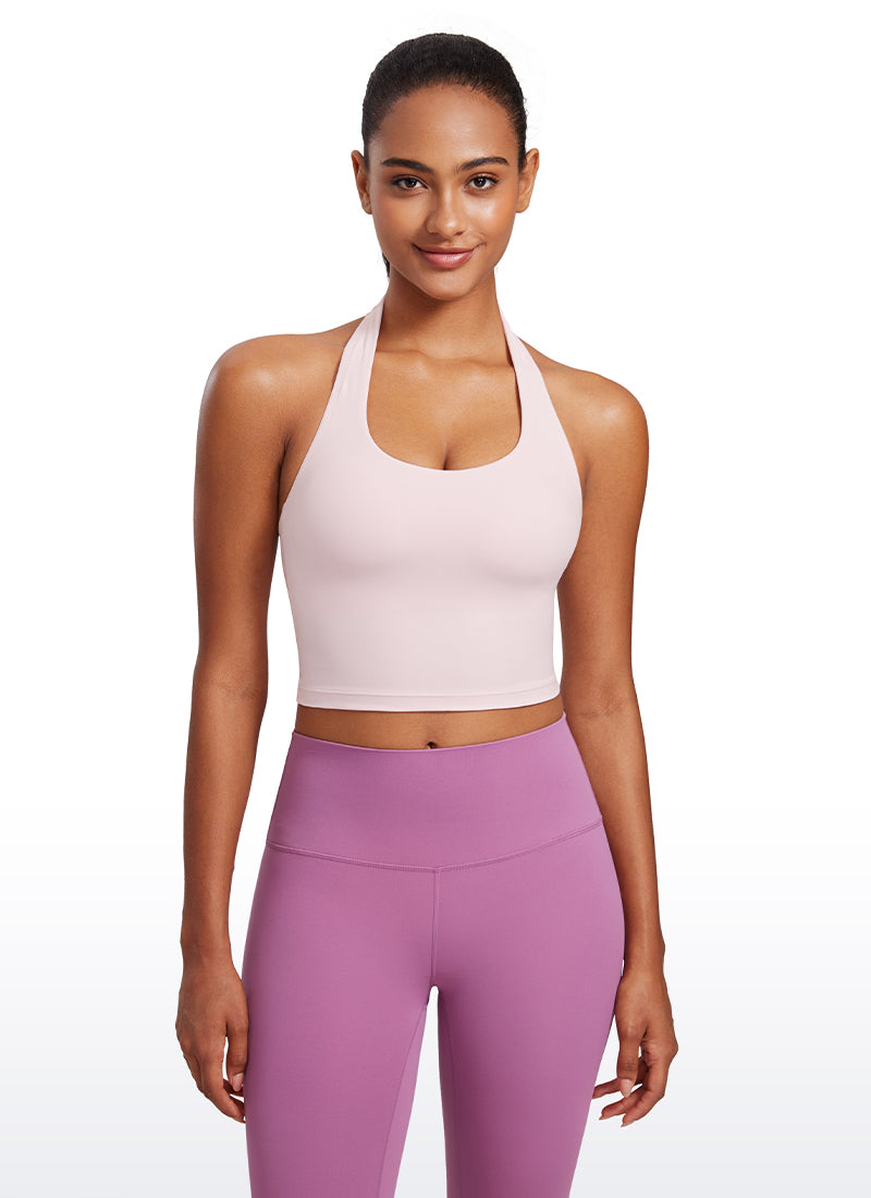 CRZ YOGA Womens Butterluxe Halter Longline Sports Bra Crop Tank Tops Strawberry Pink
