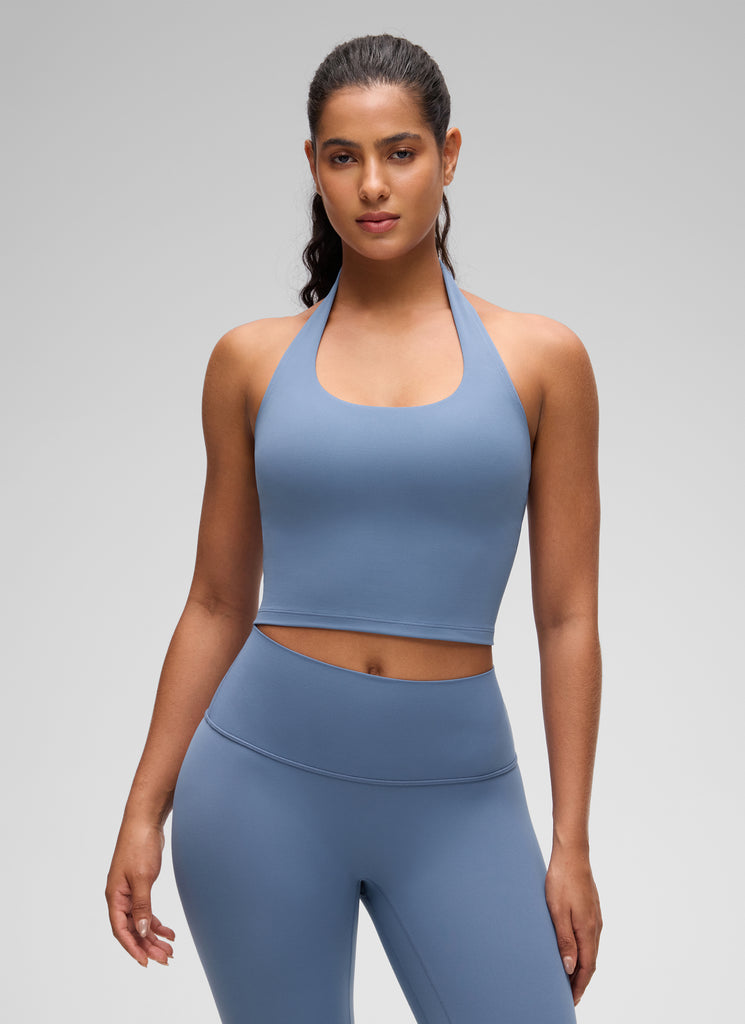 CRZ YOGA Womens Butterluxe Halter Longline Sports Bra Crop Tank Tops Ripe Plum