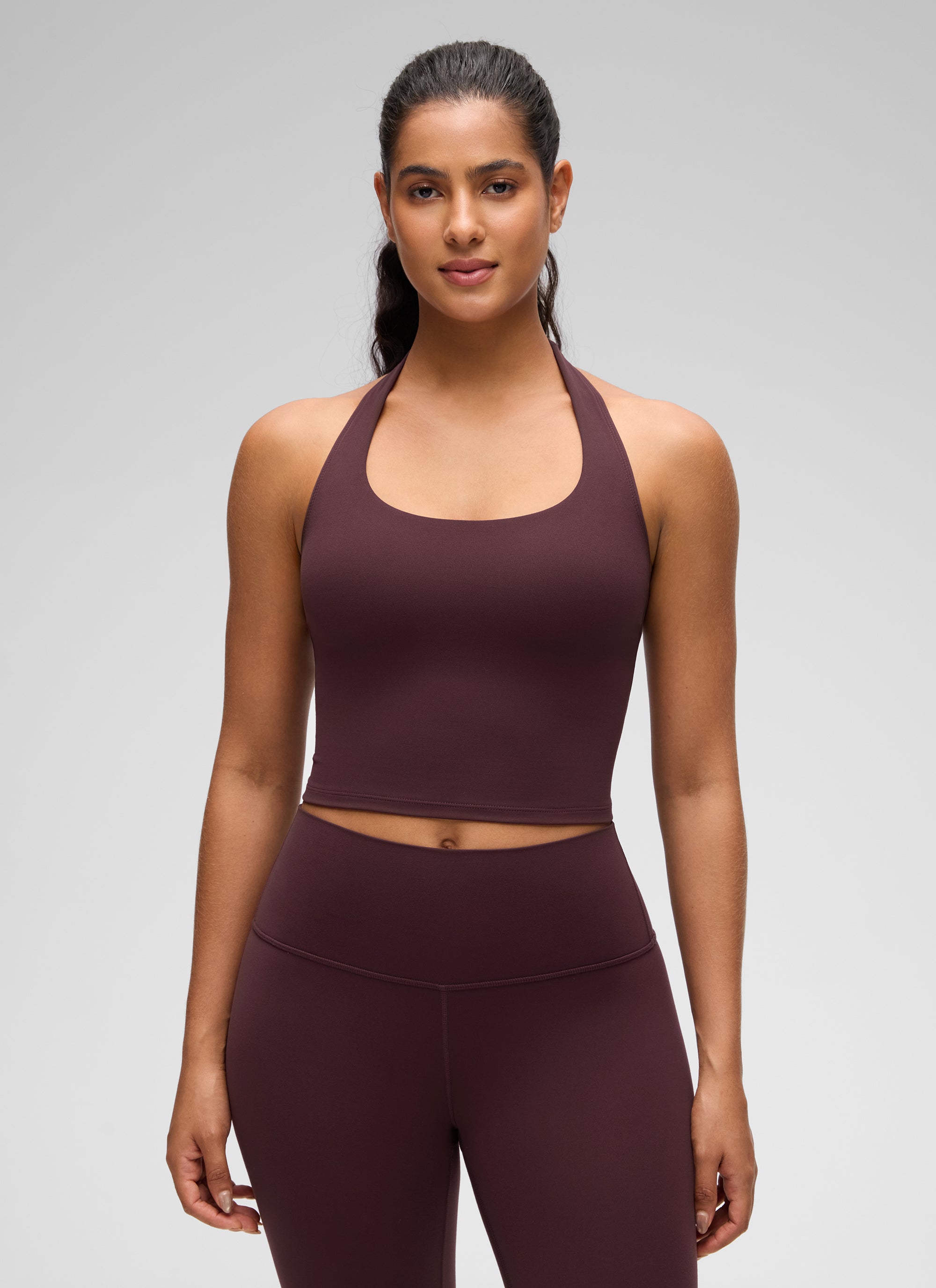 CRZ YOGA Womens Butterluxe Halter Longline Sports Bra Crop Tank Tops Ripe Plum
