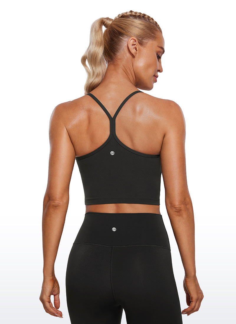 CRZ YOGA Womens Butterluxe Y Back Longline Sports Bras Crop Tank Top Light Army Green