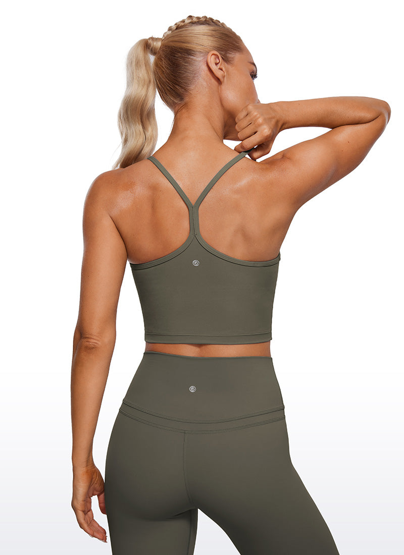 CRZ YOGA Womens Butterluxe Y Back Longline Sports Bras Crop Tank Top Light Army Green